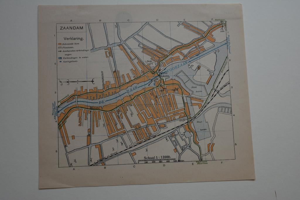 ZAANDAM PLATTEGROND CHROMOLITHO ANWB 1901-1920 E90, Gelezen, ANWB, Ophalen of Verzenden, Landkaart