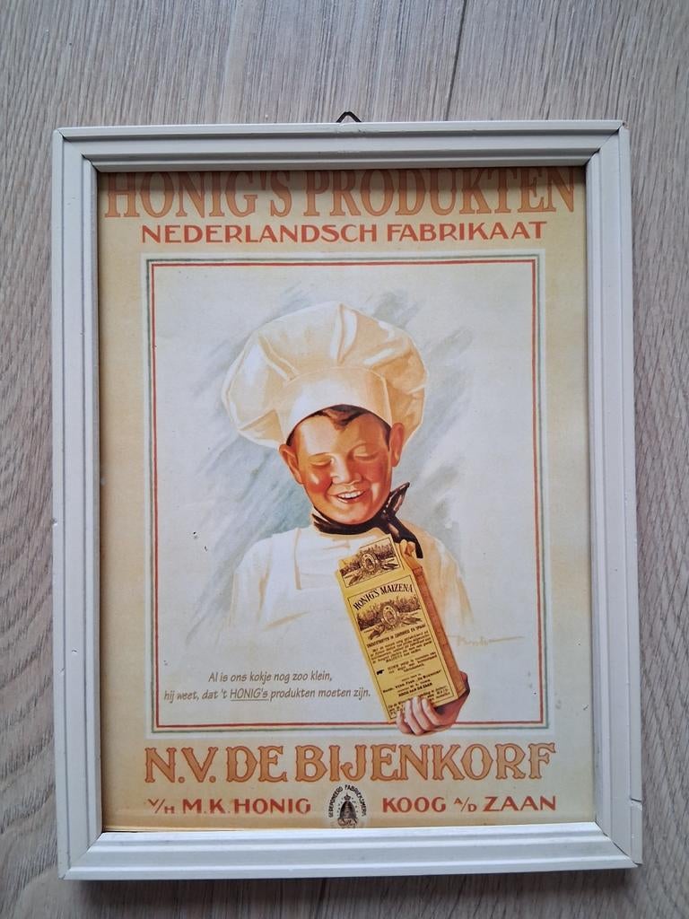 Oude reclame in lijst Honig, Ophalen of Verzenden, Gebruikt, Overige typen