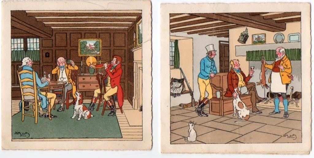 Oude menukaart tekening Harry Eliott jacht jagen jagers 1936, Verzenden, Gebruikt, Overige typen