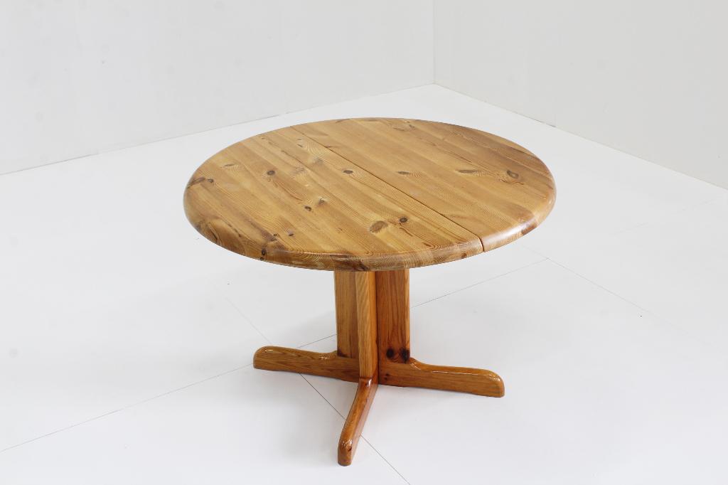 Vintage Deense ronde uitschuifbare eettafel wood jaren 60, Ophalen, Gebruikt, Vijf personen of meer, Grenenhout