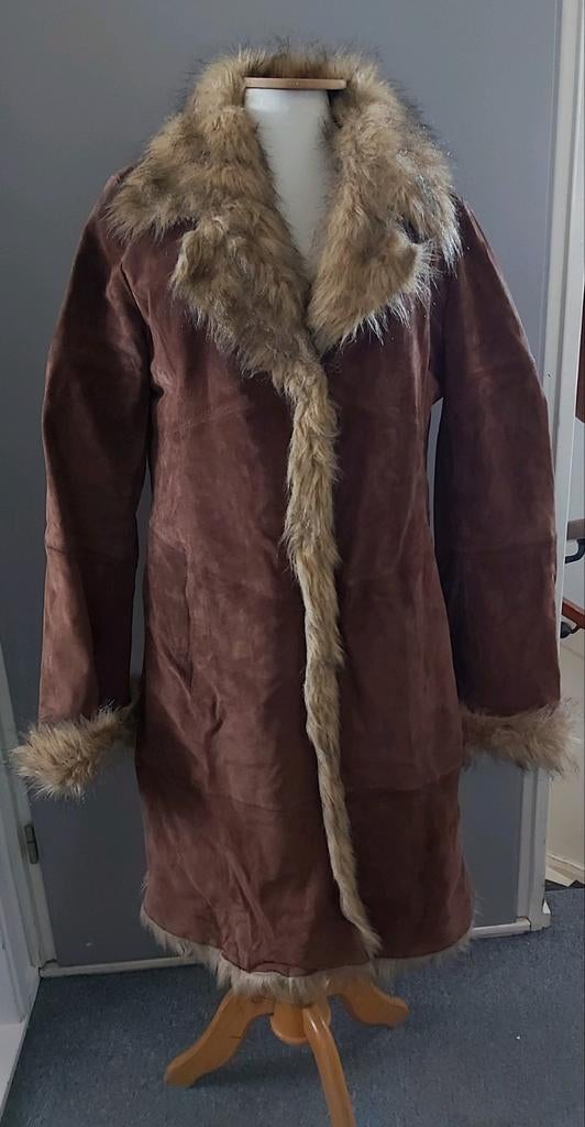 Suede leren lammy coat jas, Bruin, Vero Moda, Maat 42/44 (L), Ophalen of Verzenden