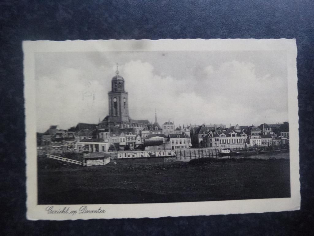 DEVENTER gezicht op met reclame Bussink koek H, Verzamelen, Ophalen of Verzenden, 1940 tot 1960, Overijssel