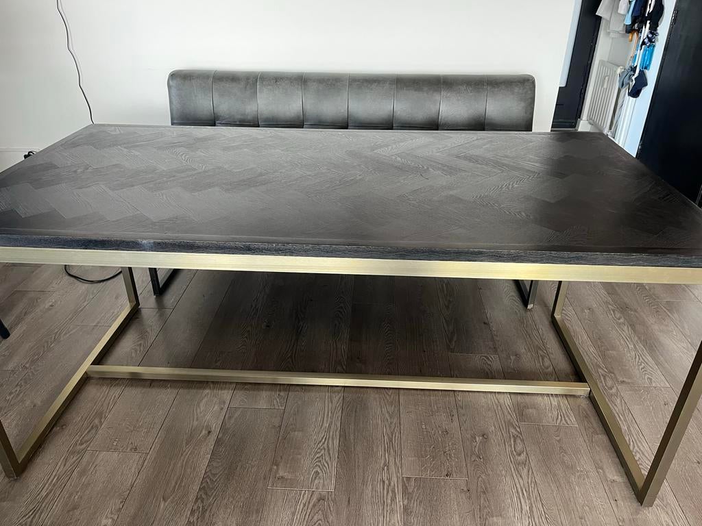 Rivièra Maison Costa Mesa Eettafel - Eikenhout & Goud, Eikenhout, Zo goed als nieuw, Vijf personen of meer, 150 tot 200 cm