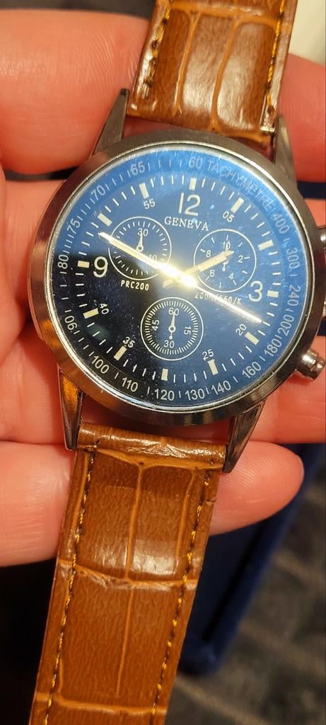 Geneva Heren Polshorloge - Bruin Leer, Sieraden, Tassen en Uiterlijk, Horloges | Heren, Overige merken, Leer, Staal, Polshorloge