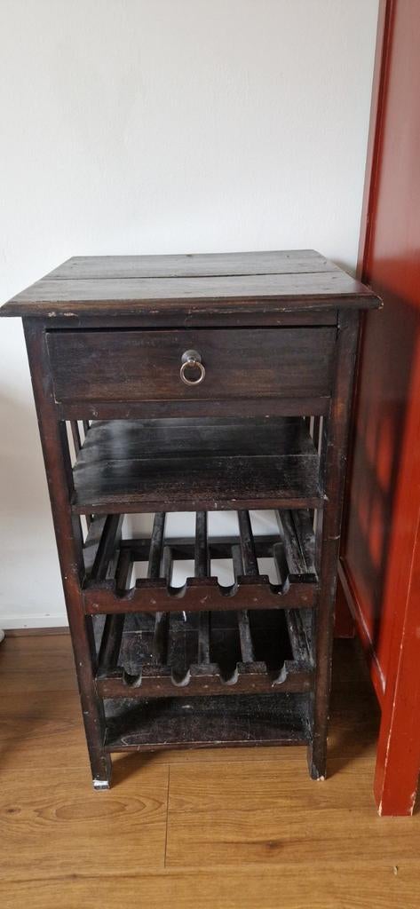 Teakhouten wijnkast met lade, Huis en Inrichting, Ophalen, Gebruikt, 5 tot 15 flessen, 75 cm of meer