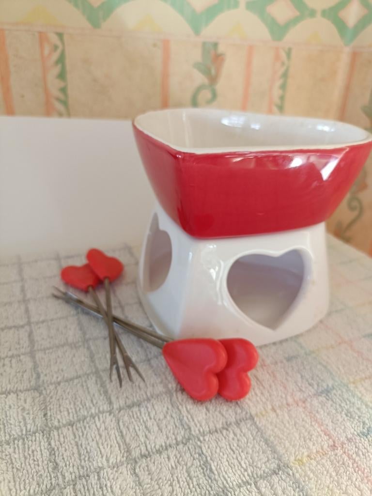 Chocolade Fondueset met Hartjes Design, Ophalen of Verzenden, Zo goed als nieuw, Waxinelicht, Fondueset