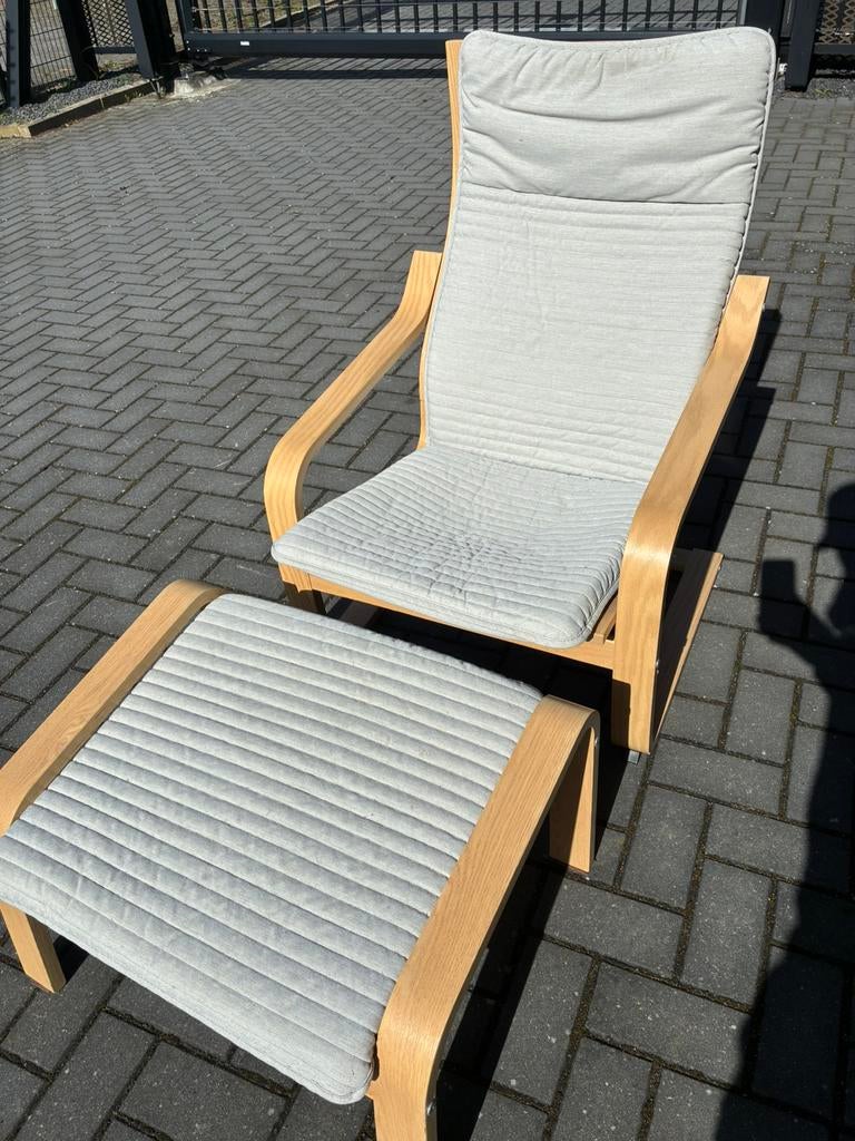 Ikea POÄNG ligstoel incl. voetenbank, Huis en Inrichting, Fauteuils, Ophalen, Gebruikt, Stof, 75 tot 100 cm