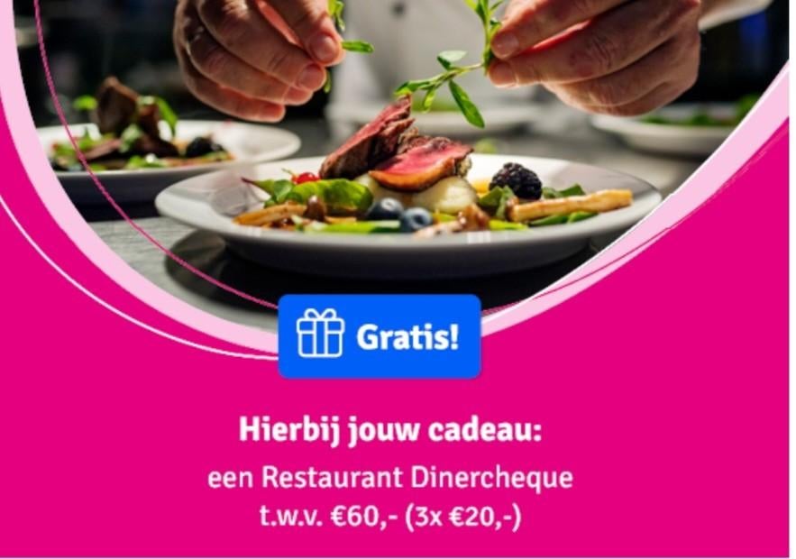 3 restaurant diner cheques, Twee personen, Cadeaubon