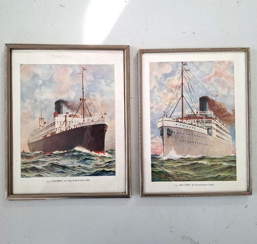 vintage prenten afbeelding schepen stoomboot oude lijstjes, Verzamelen, Ophalen of Verzenden, Gebruikt, Motorboot, Kaart, Foto of Prent