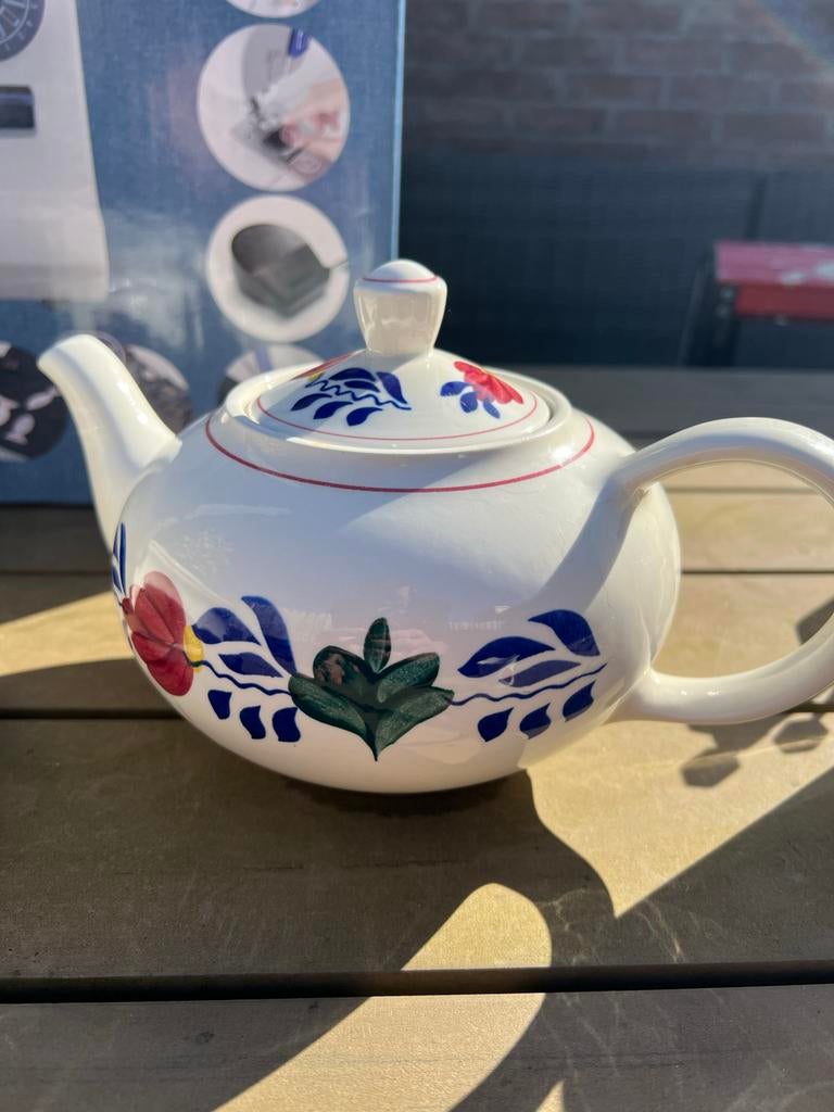 Boerenbont theepot met warmhouder, Ophalen of Verzenden, Gebruikt