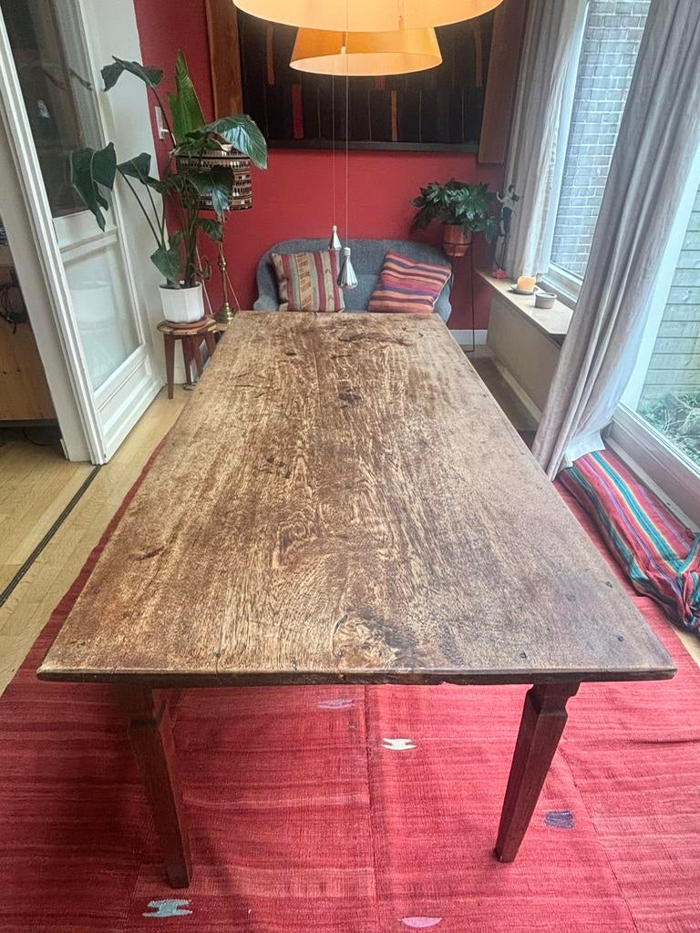 Massief houten vintage tafel, Huis en Inrichting, Tafels | Kaptafels, Ophalen of Verzenden, Zo goed als nieuw, 150 tot 200 cm