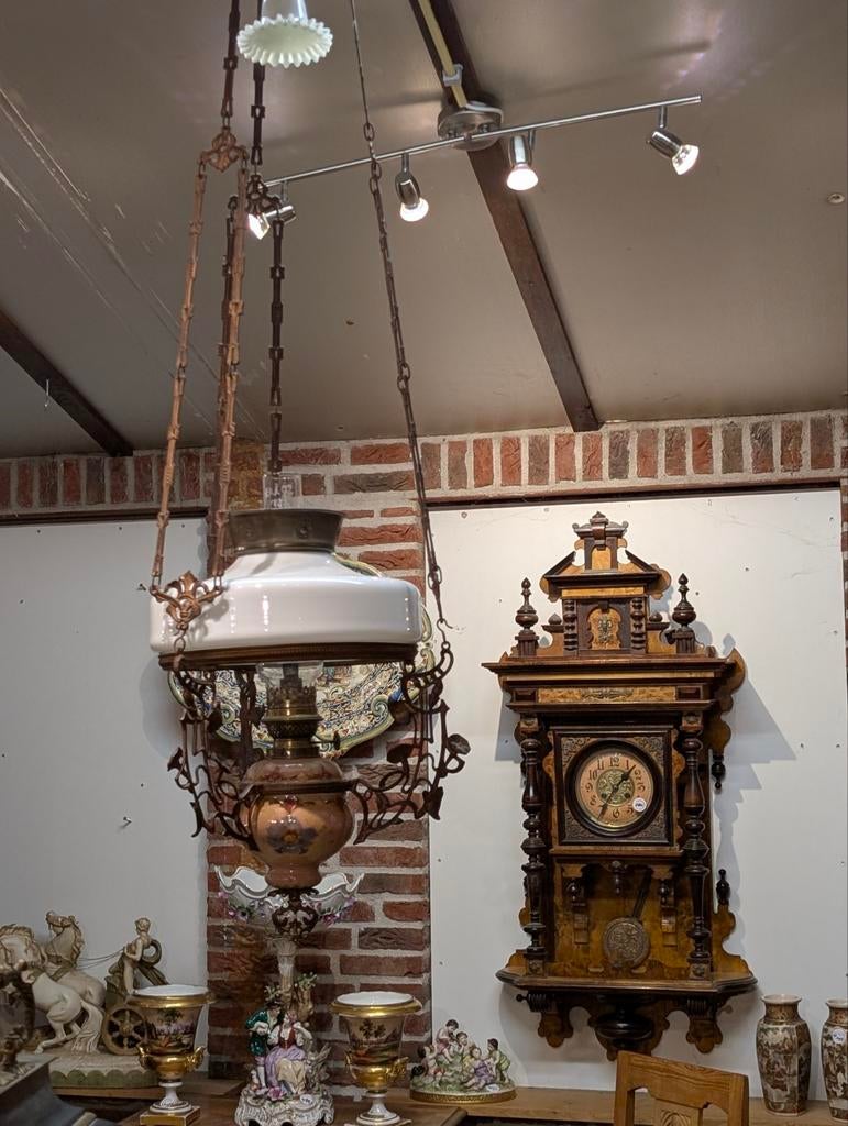 Antieke hang lamp majolica pot 130 cm hoog €75., Antiek en Kunst, Antiek | Lampen, Ophalen