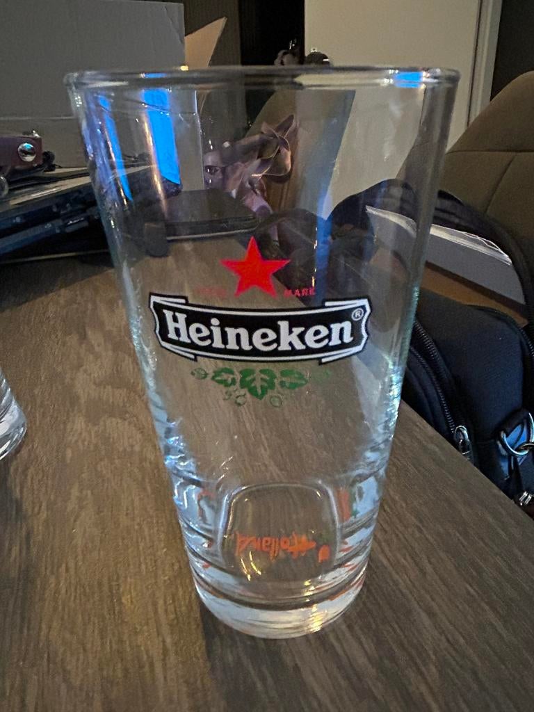 Holland glas dubbeldruk Heineken, Verzamelen, Ophalen, Zo goed als nieuw, Bierglas