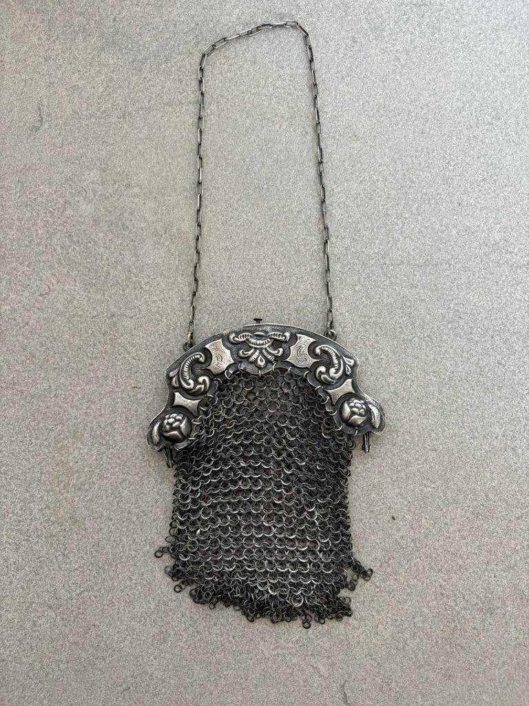 Antiek Verzilverde Gaasbeurs - Portomonnee, Sieraden, Tassen en Uiterlijk, Portemonnees, Gebruikt, Overige merken, Overige kleuren