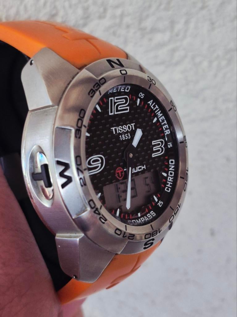 Tissot T-touch titanium oranje zgan, Ophalen of Verzenden, Zo goed als nieuw, Kunststof, Overige merken