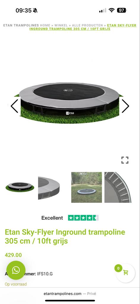 Etan Sky-Flyer Inground trampoline 305 cm - ZGAN, Kinderen en Baby's, Speelgoed | Buiten | Trampolines, Ophalen, Zo goed als nieuw