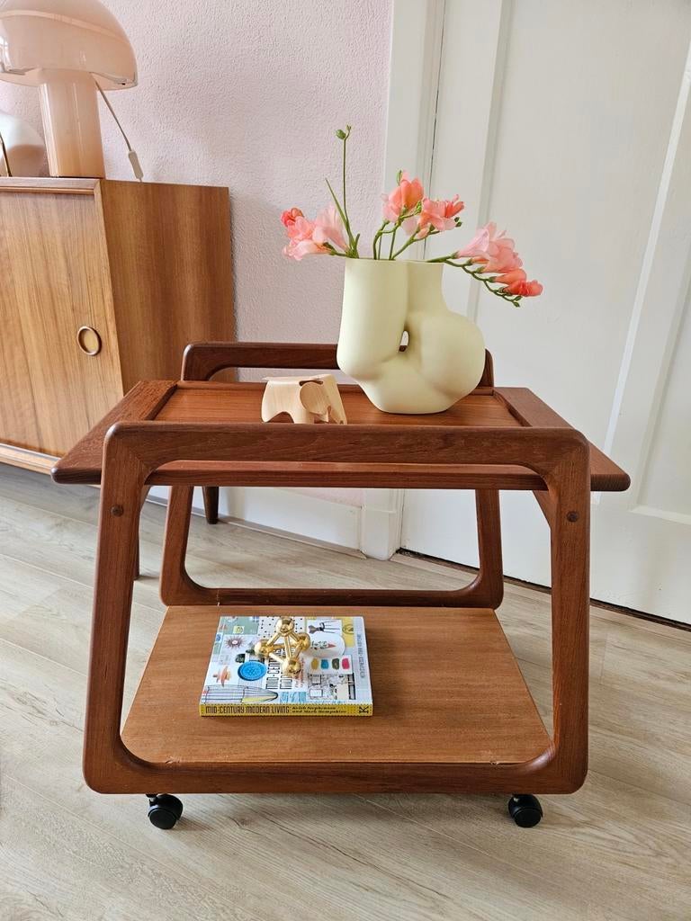Deens design 60s Sika Møbler barcart trolley bijzettafel, .., 50 tot 100 cm, Teakhout, 50 tot 100 cm