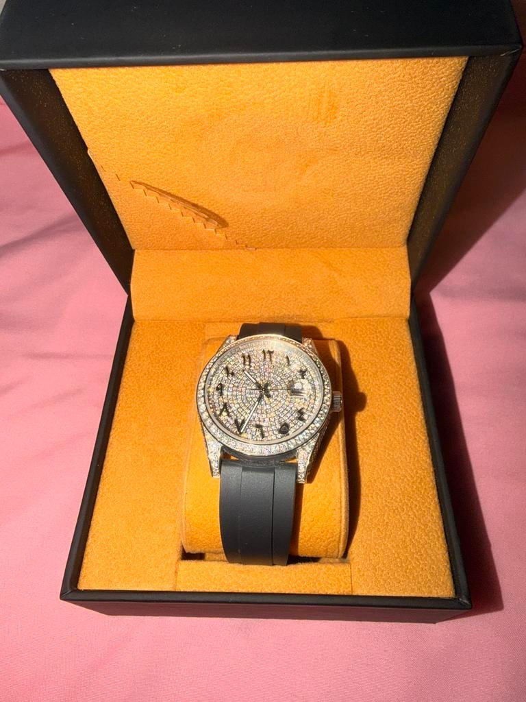Echte moissanite horloge, Sieraden, Tassen en Uiterlijk, Horloges | Heren, Ophalen, Zo goed als nieuw, Overige merken