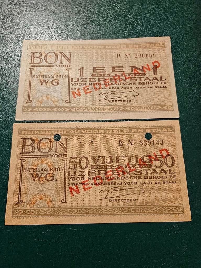 1 en 50 kilo Nederland set bon 1941 jaar, Ophalen of Verzenden, Euro's, Setje