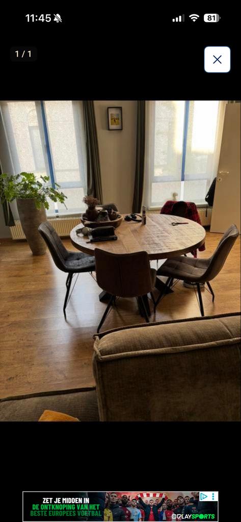 Stijlvolle Mangohouten Ronde Eettafel, 100 tot 150 cm, Rond, Ophalen of Verzenden, Zo goed als nieuw