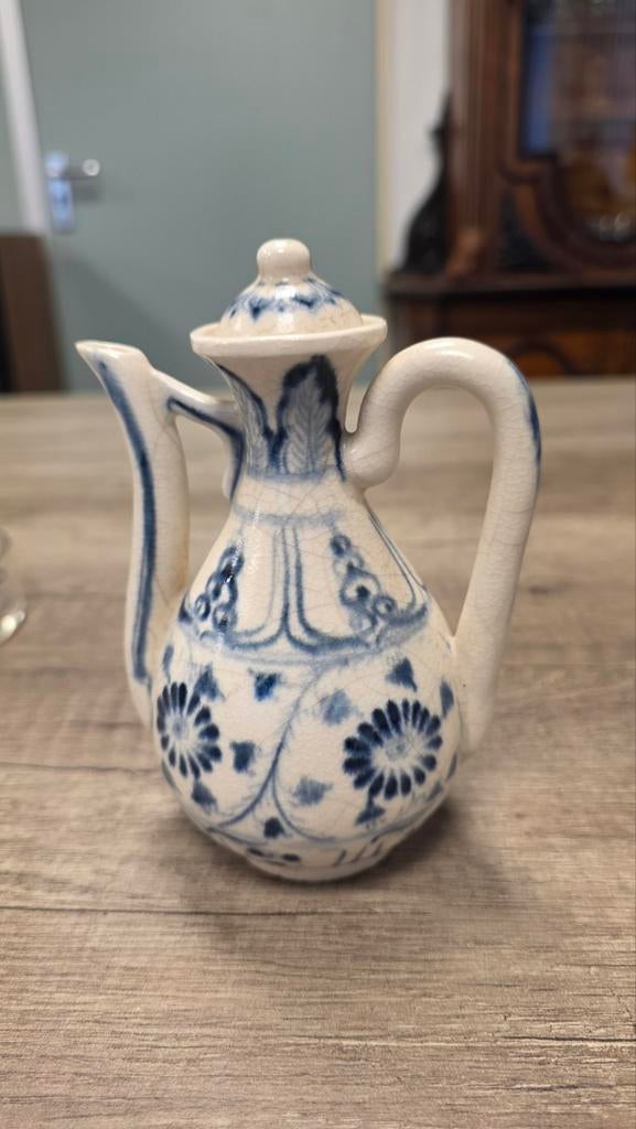 Antiek Chinees Kannetje - Blauw-Wit Porselein, Ophalen of Verzenden