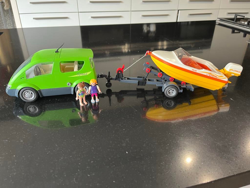 Playmobil camper met boot en figuren, Kinderen en Baby's, Speelgoed | Overig, Gebruikt, Jongen of Meisje, Ophalen