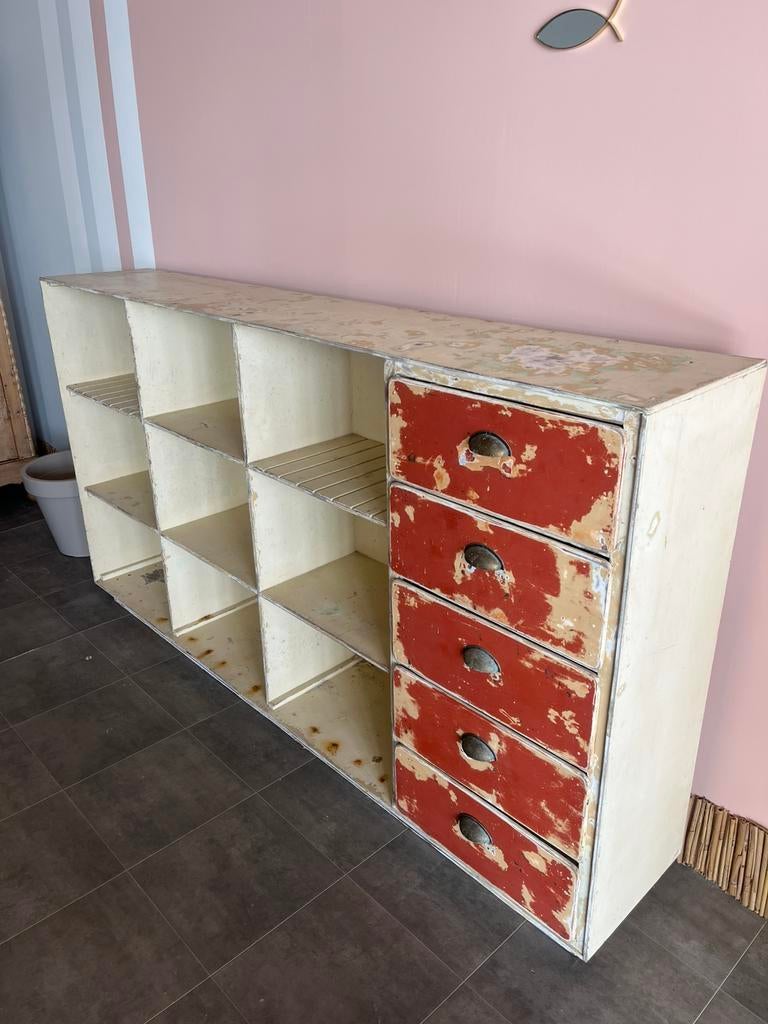 Vintage Kast Dessoir Schoolkast, Huis en Inrichting, Kasten | Dressoirs, Ophalen, Gebruikt, 25 tot 50 cm, 200 cm of meer