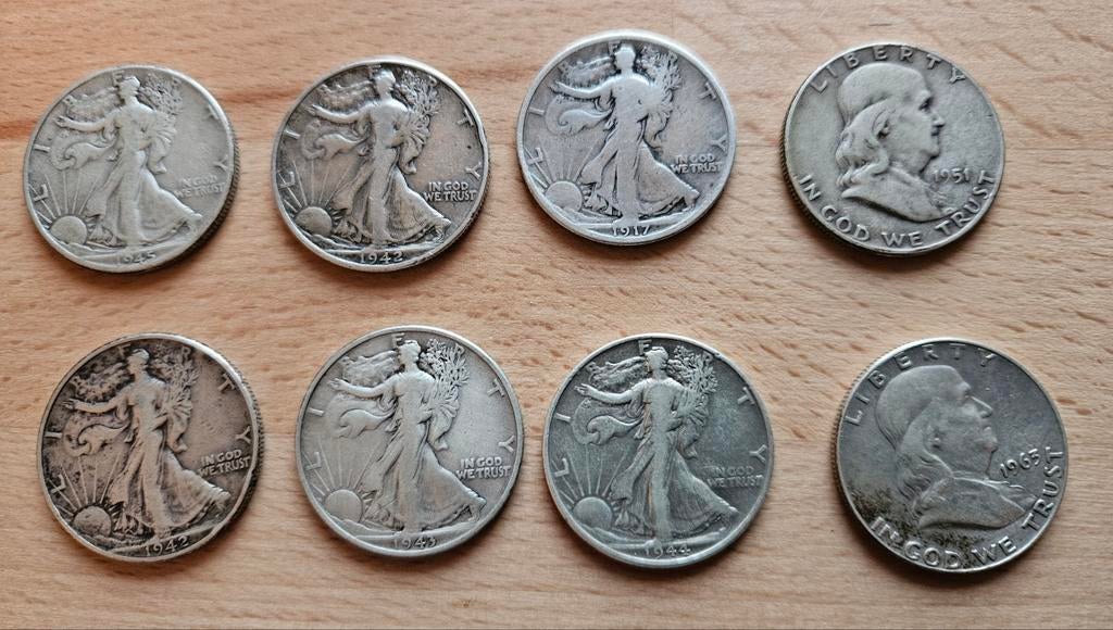 8 Zilveren Amerikaanse halve dollars., Ophalen of Verzenden, Noord-Amerika, Setje, Zilver