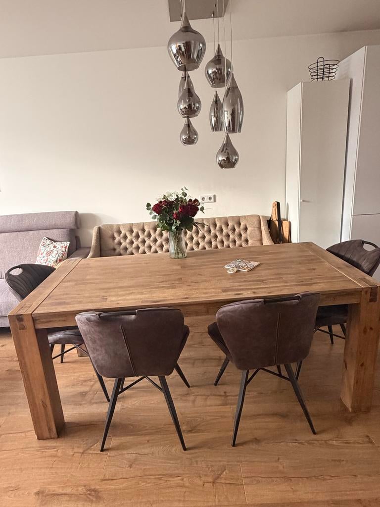 Massief houten eettafel 90x190 cm, Gebruikt, 150 tot 200 cm, Vier personen, Rechthoekig