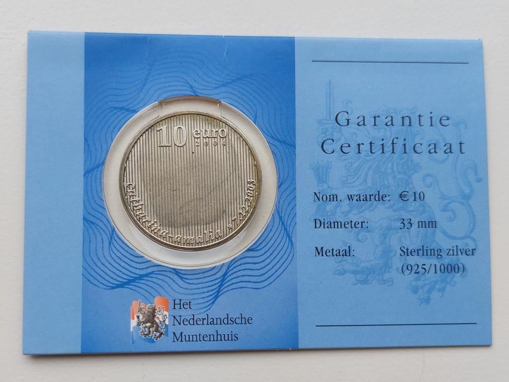 Zilveren 10 euro munt Prinses Amalia 2004, Postzegels en Munten, Ophalen of Verzenden, Overige landen, 10 euro, Zilver