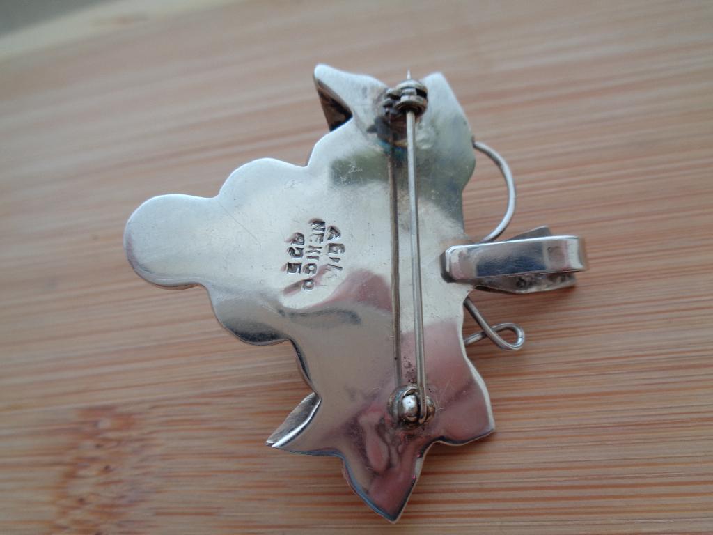 Zilveren modernistische broche / hanger Mexico [548], Verzenden, Zo goed als nieuw, Bloem of Plant, Zilver