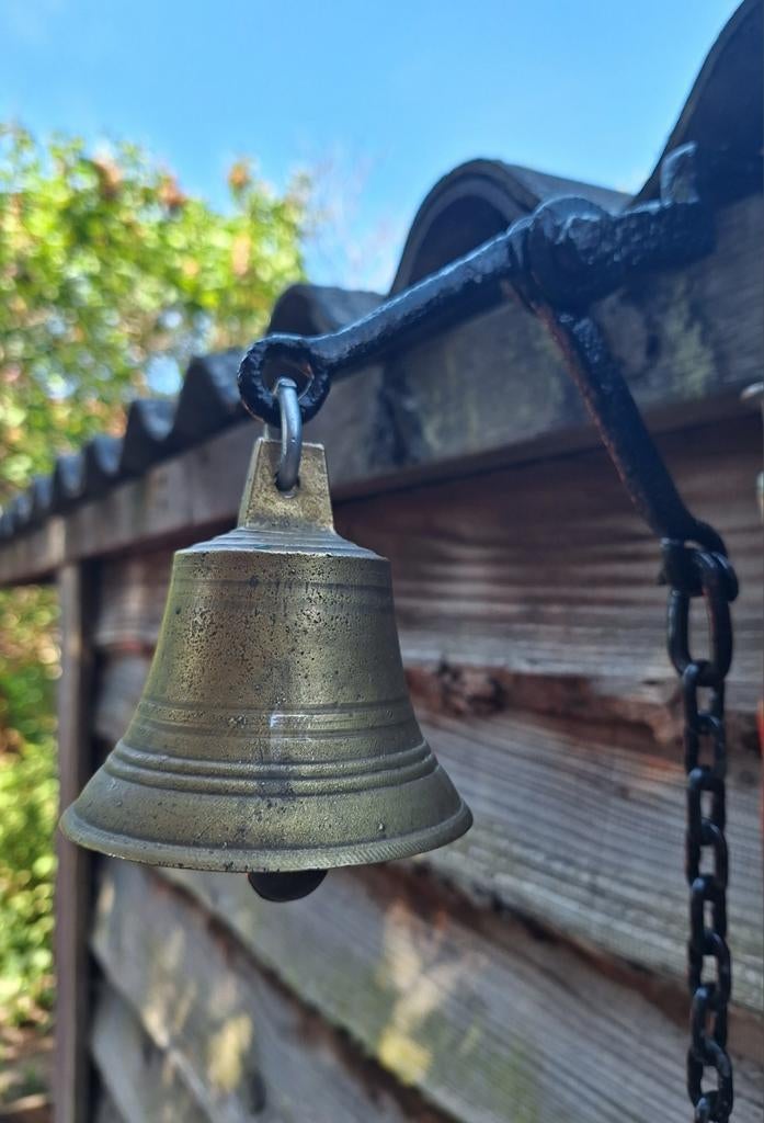 Messing deurbel met trekmechanisme, smeedijzer/zwart., Ophalen of Verzenden