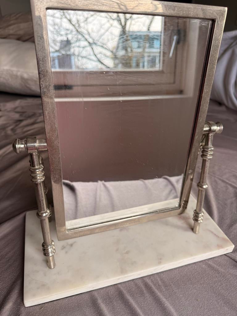 Riviera Maison spiegel met chroom en marmeren blad, Huis en Inrichting, Woonaccessoires | Spiegels, Ophalen, Minder dan 50 cm