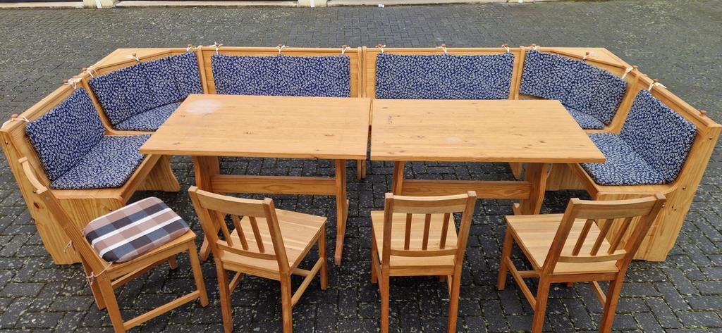 U vorm 2 sets Oostenrijkse Eethoek Duitse massief zithoek, Huis en Inrichting, Banken | Complete zithoeken, Gebruikt, Hout, Stof