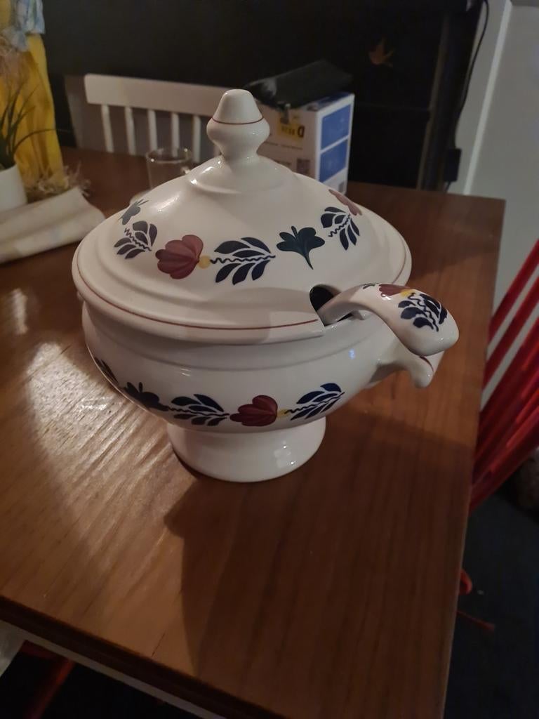 Boerenbont soepterrine met lepel, Ophalen