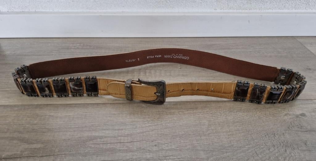 Vintage retro riem germano zama vera pelle maat l stenen, Ophalen of Verzenden, Zo goed als nieuw, Bruin, 80 tot 90 cm