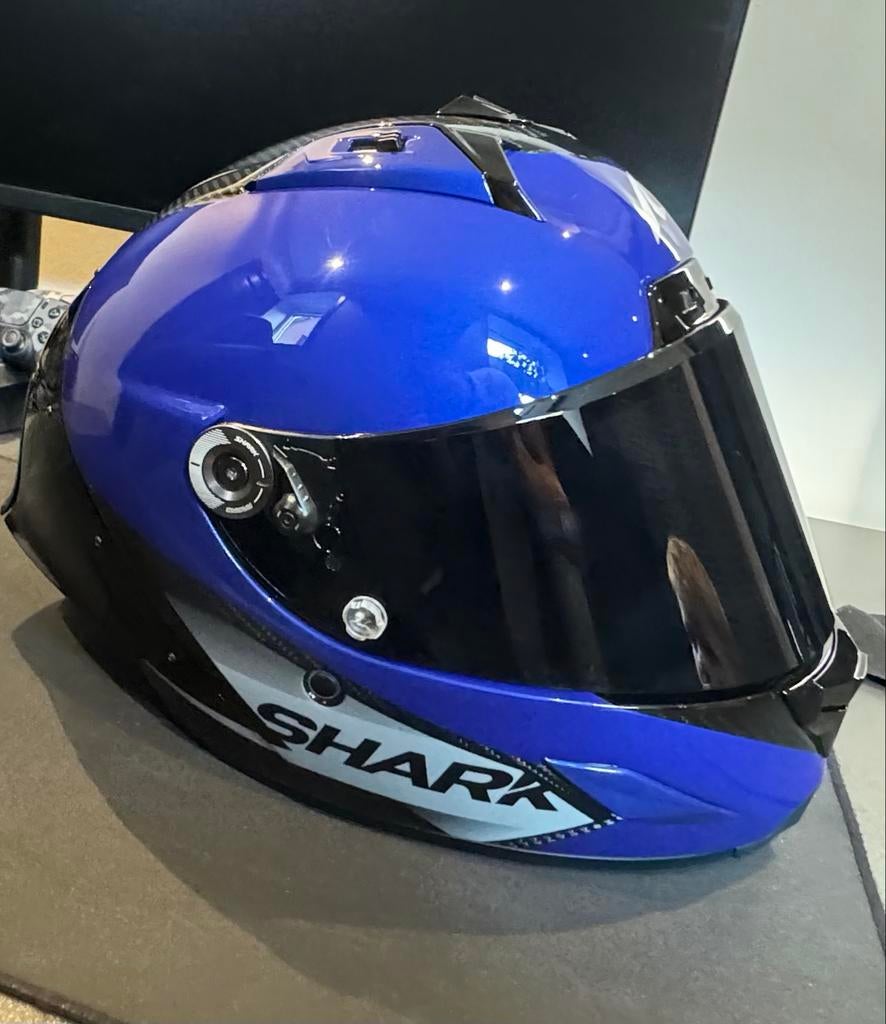 Shark Aeron GP carbon motorhelm Blauw maat M., Ophalen of Verzenden, Tweedehands, Integraalhelm, Shark