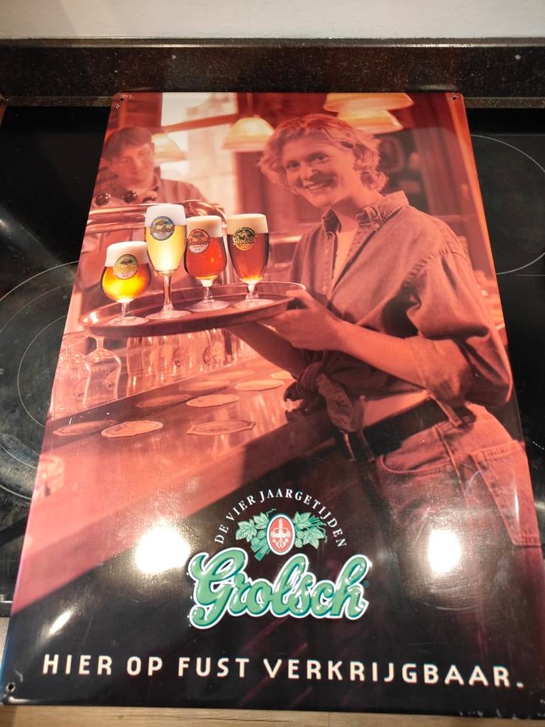 Grolsch reclamebord De Vier Jaargetijden 40x60 cm, Verzamelen, Ophalen of Verzenden