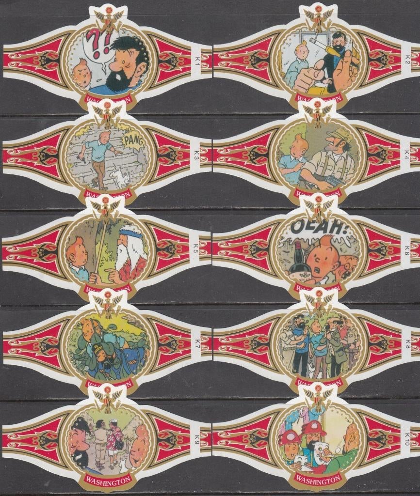 Sigarenbanden Kuifje en de Picaro's, Washington K1-K10 rood, Verzamelen, Rookartikelen, Aanstekers en Luciferdoosjes, Ophalen of Verzenden