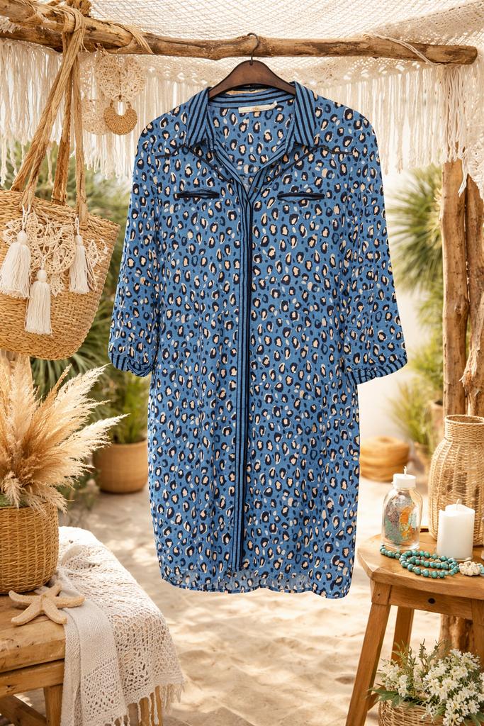 Aaiko jurk met dierenprint, maat L, Blauw, Maat 42/44 (L), Ophalen of Verzenden, Zo goed als nieuw