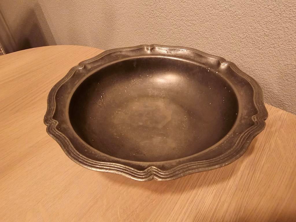 Antieke Tinnen Fruitschaal met Leeuwenkoppen, Ophalen