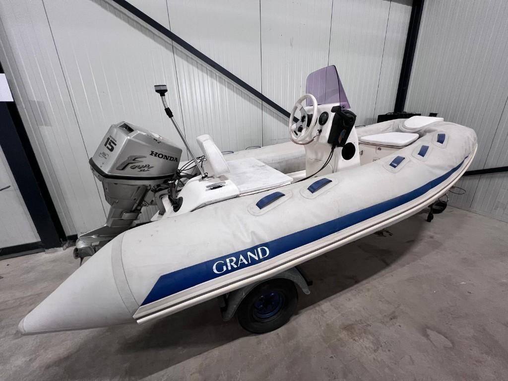 RIB met 15PK en trailer - complete set, Watersport en Boten, Rubberboten, Gebruikt, Benzine, Minder dan 70 pk, Overige materialen