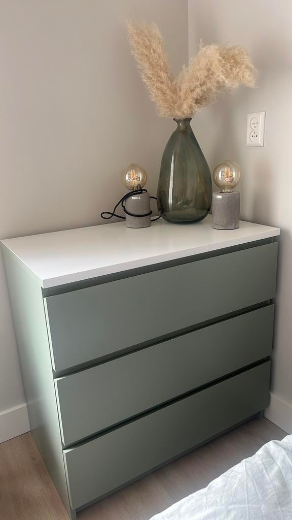 Malm mintgroene lade kasten 2x, Huis en Inrichting, Kasten | Ladekasten, Zo goed als nieuw, 3 of 4 laden, Minder dan 100 cm, 25 tot 50 cm