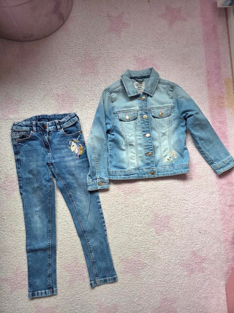 Meisjes spijkerjas en spijkerbroek maat 116 C&A, Ophalen of Verzenden, Zo goed als nieuw