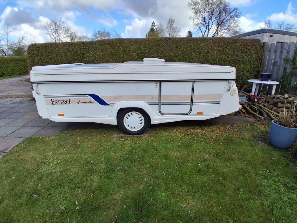 Esterel Caramatic 34 klapwagen/vouwwagen met voortent, Dwarsbed, 500 - 750 kg, Stabilisator, Tot 4 meter