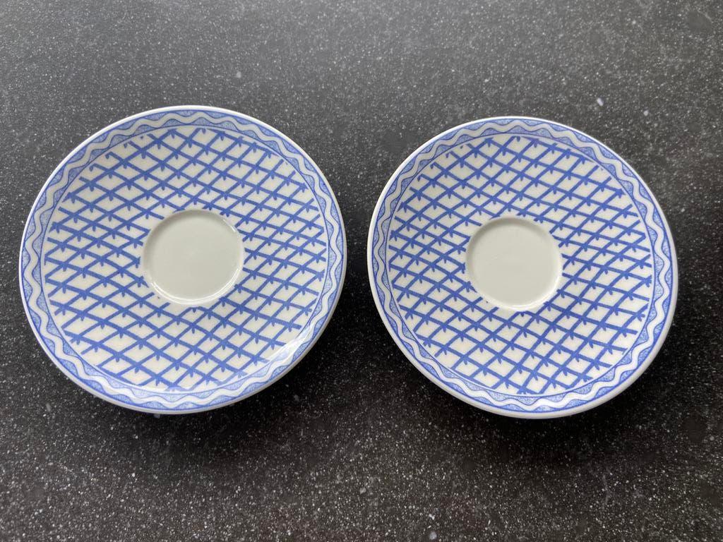 2 puntgave Gien schoteltjes Aurelie Blue GIEN france, Ophalen of Verzenden, Zo goed als nieuw, Overige stijlen, Kop(pen) en/of Schotel(s)