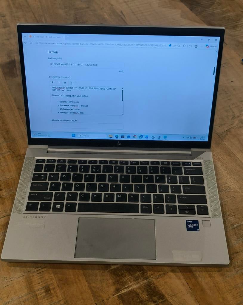 HP EliteBook 830 G8 i7-1185G7 - 512GB SSD, Gebruikt, Qwerty, 13 inch, Intel® Core™ i7 