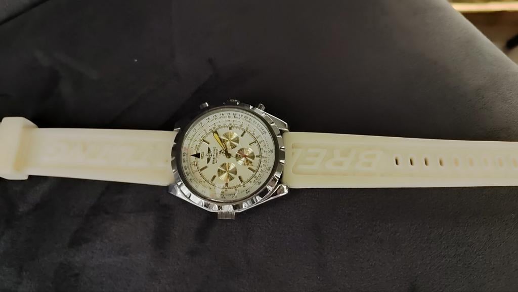 Breitling Automatic Horloge met Witte Siliconen Band, Gebruikt, Staal, Breitling, Polshorloge