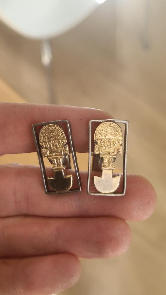 Manchetknopen tumi Peru 18k goud 925 zilver, Ophalen of Verzenden, Zilver