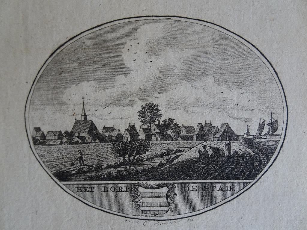 Originele gravure De stad aan het Haringvliet, 1793 Brouwer, Antiek en Kunst, Verzenden